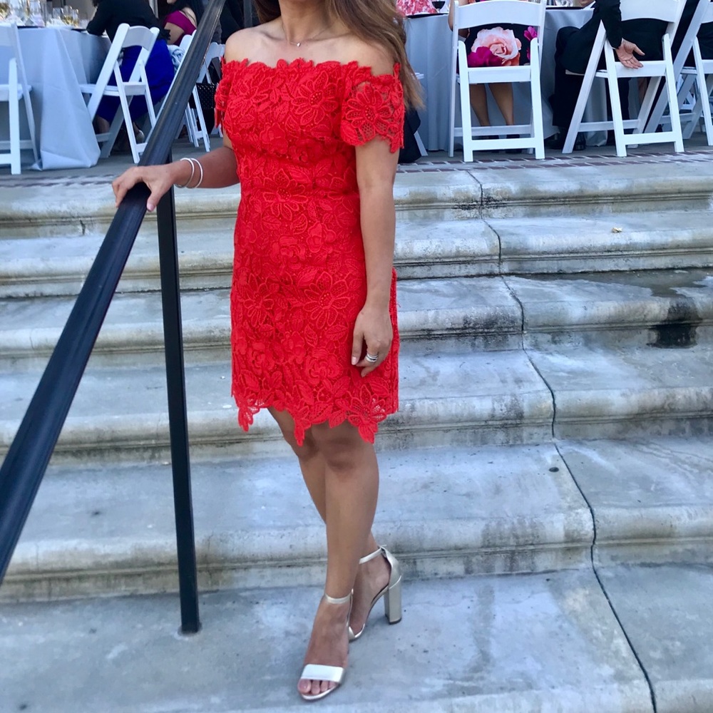 Free people red lace off shoulder dress size 0